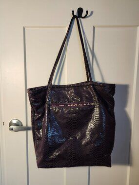 CACHE Faux Snakeskin Print Purple Handbag with Soft Clutch animal print lining
